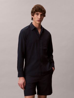 Solid Seersucker Classic Shirt, Dark Sapphire