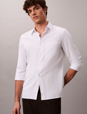 Мужские рубашки Calvin Klein Solid Seersucker Classic Shirt — фото 4