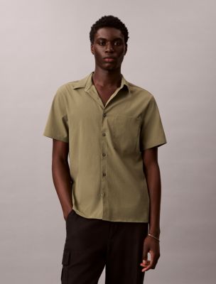 Solid Seersucker Classic Button-Down Shirt, Deep Lichen Green