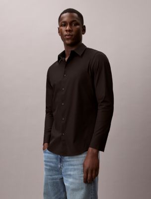 Tech Stretch Slim Button-Down Shirt, Black