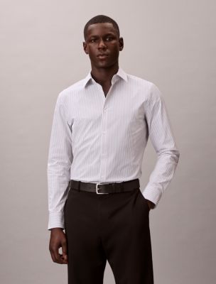 Stripe Tech Stretch Slim Button-Down Shirt, Misty Grey