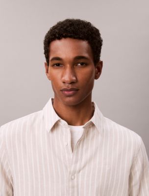 Мужские рубашки Calvin Klein Linen Cotton Stripe Classic Button-Down Shirt — фото 2