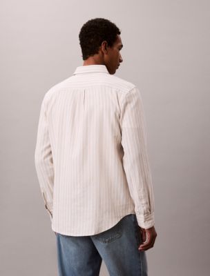 Мужские рубашки Calvin Klein Linen Cotton Stripe Classic Button-Down Shirt — фото 4