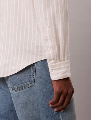 Мужские рубашки Calvin Klein Linen Cotton Stripe Classic Button-Down Shirt — фото 5