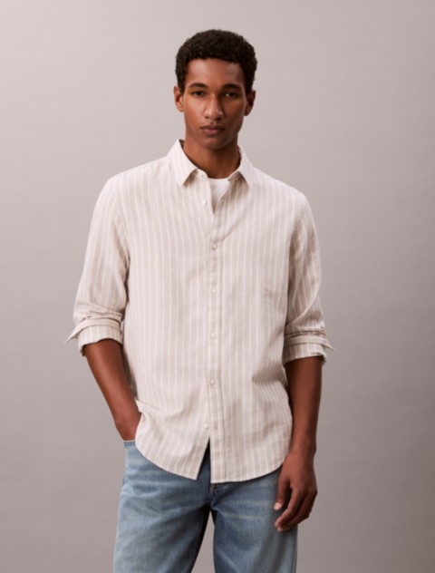 Мужские рубашки Calvin Klein Linen Cotton Stripe Classic Button-Down Shirt
