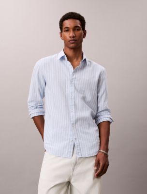 Linen Cotton Stripe Classic Button-Down Shirt, Windsurfer