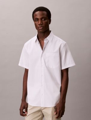 Cotton Stretch Slim Stripe Button-Down Shirt, Brilliant White