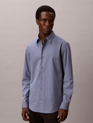 Cotton Stretch Grid Button-Down Shirt, Vintage Indigo