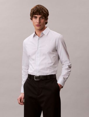 Cotton Stretch Grid Button-Down Shirt, Brilliant White