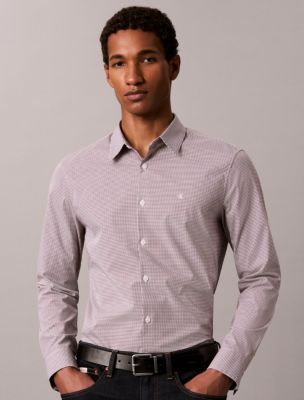 Cotton Stretch Gingham Slim Button-Down Shirt, Merlot 