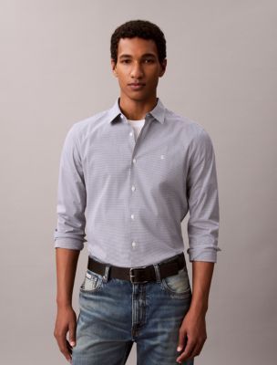 Cotton Stretch Gingham Slim Button-Down Shirt, Estate Blue