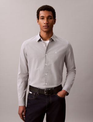 Cotton Stretch Gingham Slim Button-Down Shirt, Olive Night