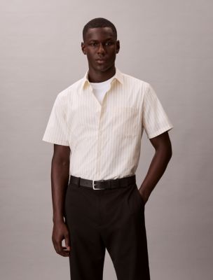 Cotton Stretch Stripe Short Sleeve Button-Down Shirt, Papyrus