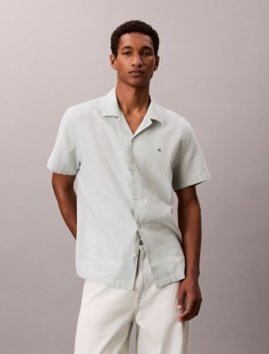 Linen Cotton Short Sleeve Button-Down Shirt, Pale Meadow