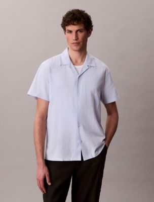 Linen Cotton Short Sleeve Button-Down Shirt, Heavenly Iris