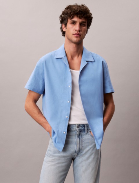 Мужские рубашки Calvin Klein Linen Cotton Short Sleeve Button-Down Shirt