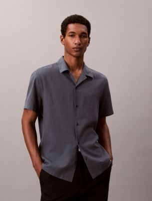 Linen Cotton Short Sleeve Button-Down Shirt, Turbulence