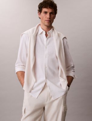 Мужские рубашки Calvin Klein Linen Cotton Classic Button-Down Shirt — фото 4