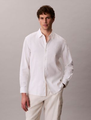 Linen Cotton Classic Button-Down Shirt, Brilliant White