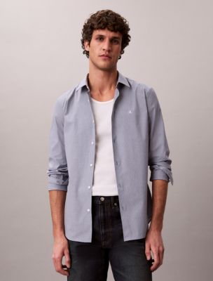 Cotton Stretch Stripe Slim Button-Down Shirt, Dark Denim