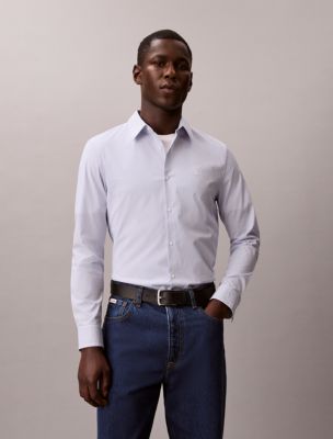 Cotton Stretch Stripe Slim Button-Down Shirt, Dazzling Blue