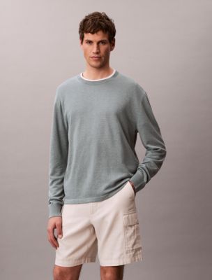 Linen Blend Crewneck Sweater, Frosted Spruce