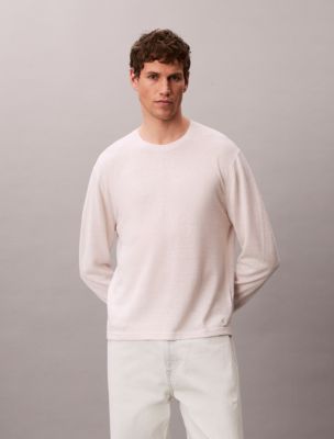 Linen Blend Crewneck Sweater, White Sand
