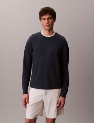 Linen Blend Crewneck Sweater, Navy Stone 