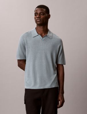 Linen Blend Polo Sweater, Frosted Spruce
