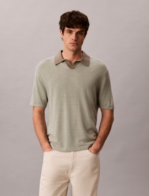 Linen Blend Polo Sweater, Shadow/ Bungee Cord