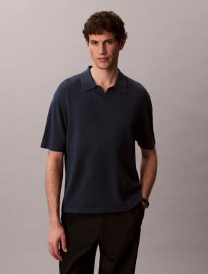 Linen Blend Polo Sweater, Navy Stone 