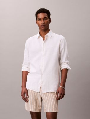 Linen Blend Stripe Shorts, Cornstalk