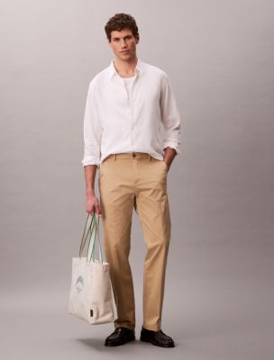 Cotton Stretch Straight Trousers, Travertine