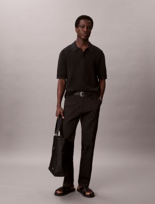 Cotton Stretch Straight Trousers, Black