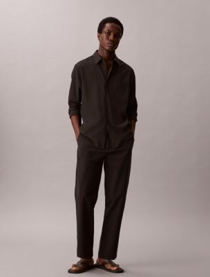 Seersucker Straight Pants, Black