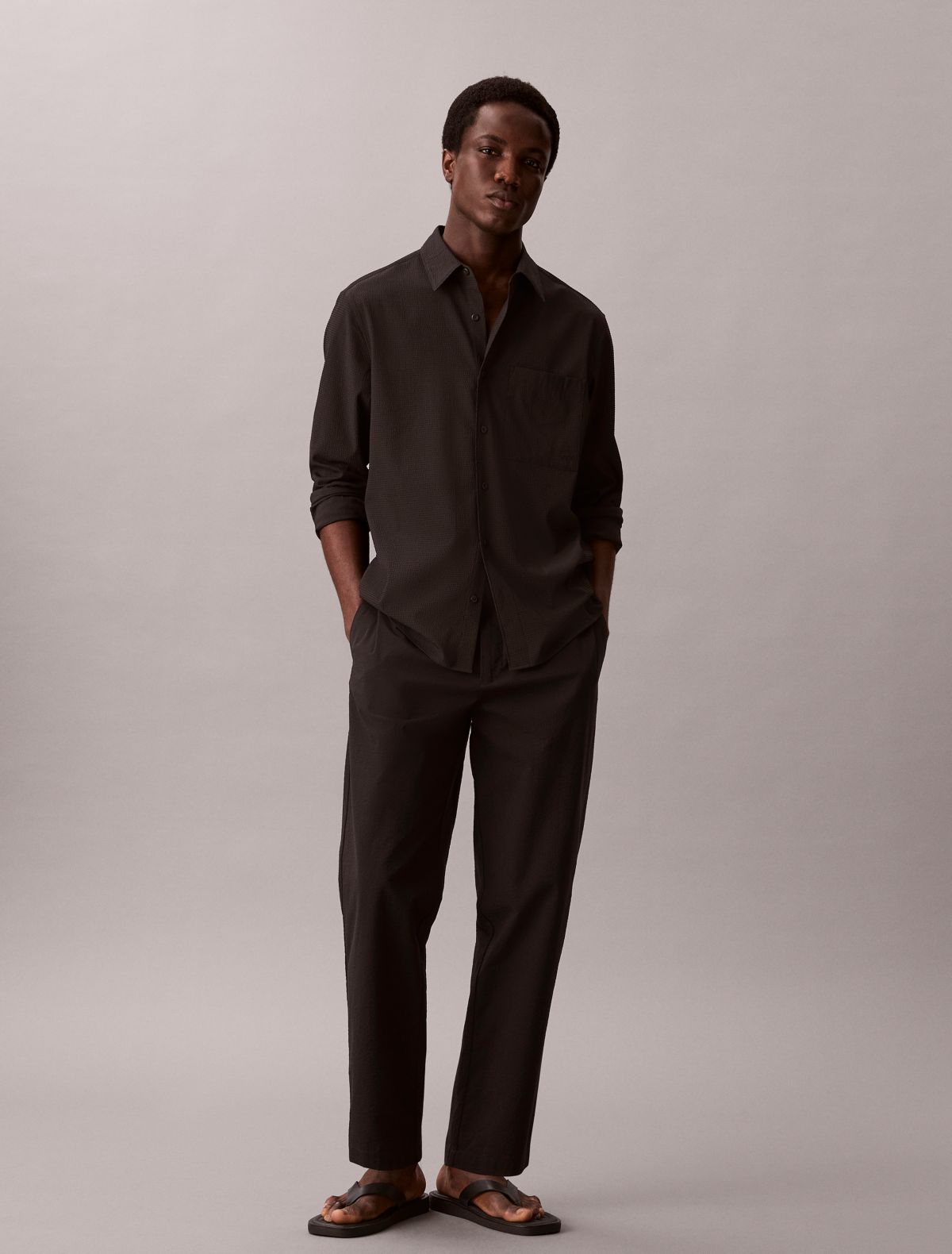 Seersucker Straight Pants