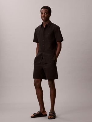 Seersucker Pull-On Shorts, Black
