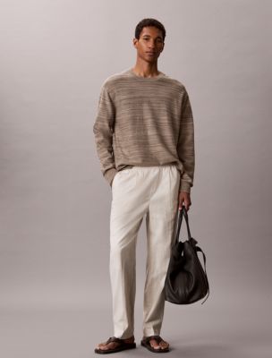 Linen Blend Pleated Pull-On Pants, Oatmeal