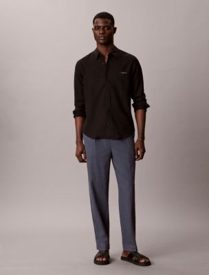 Linen Blend Pleated Pull-On Pants, Turbulence