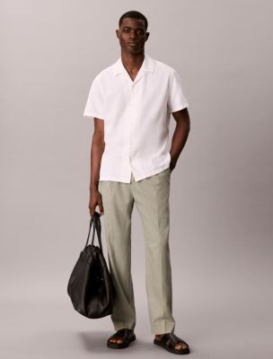 Linen Blend Pleated Pull-On Pants, Shadow