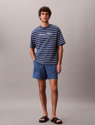 Linen Blend Denim Pull-On Shorts, Linen Blue