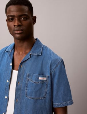 Мужские рубашки Calvin Klein Linen Blend Denim Button-Down Shirt — фото 2