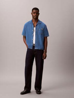 Linen Blend Denim Button-Down Shirt | Calvin Klein