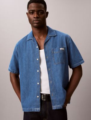 Linen Blend Denim Button-Down Shirt | Calvin Klein