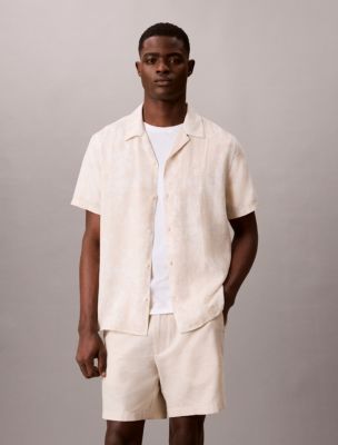 Linen Blend Camp Collar Shirt, Tofu