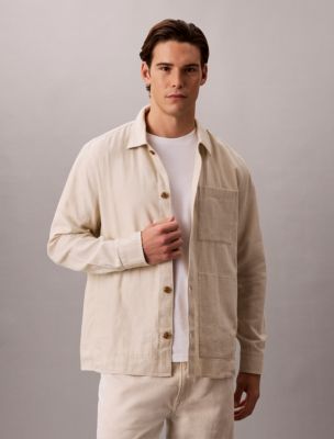 Linen Blend Easy Overshirt, Oatmeal