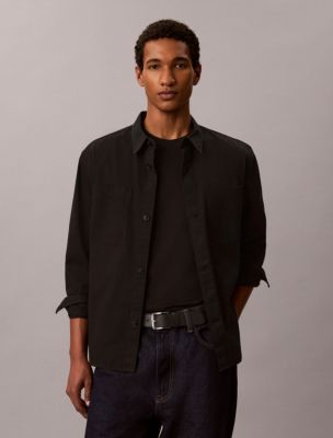 Garment Washed Twill Easy Overshirt, Black