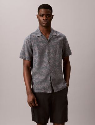 Linen Cotton Camp Collar Easy Shirt, Turbulence