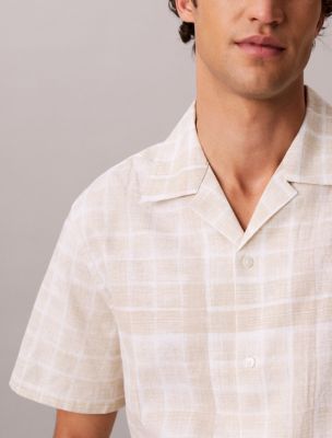Мужские рубашки Calvin Klein Linen Blend Plaid Relaxed Button-Down Shirt — фото 2
