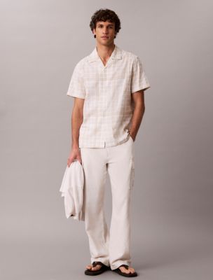 Мужские рубашки Calvin Klein Linen Blend Plaid Relaxed Button-Down Shirt — фото 3
